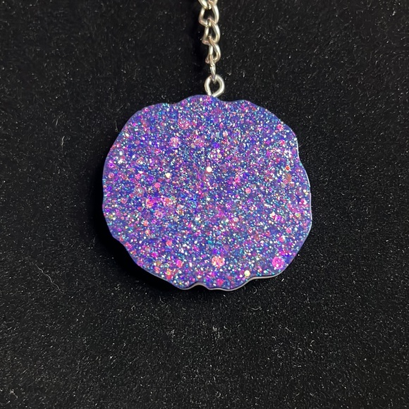 Resin keychain: Purple chunky glitter, different colored diamonds w/Bible verse. - Picture 3 of 3